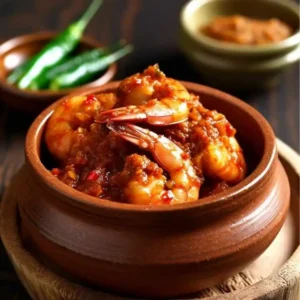 A pot full of DNachiys Prawn Pickle