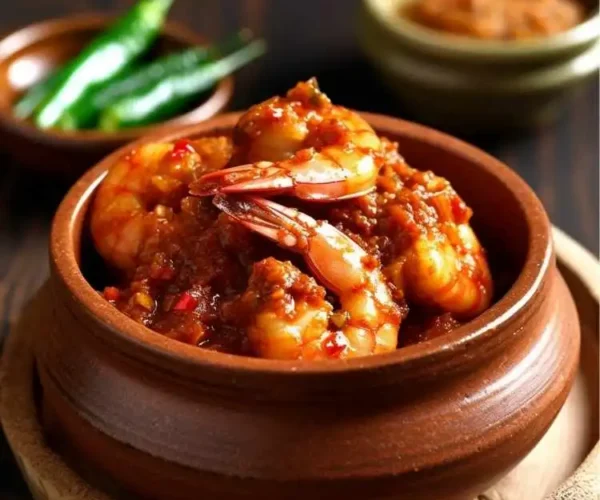 A pot full of DNachiys Prawn Pickle