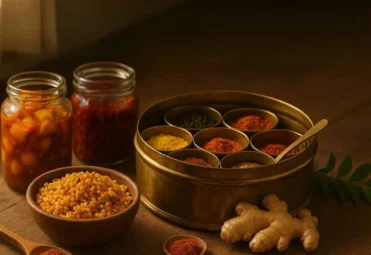 Authentic Indian spices in bowls, Jars & Spice box